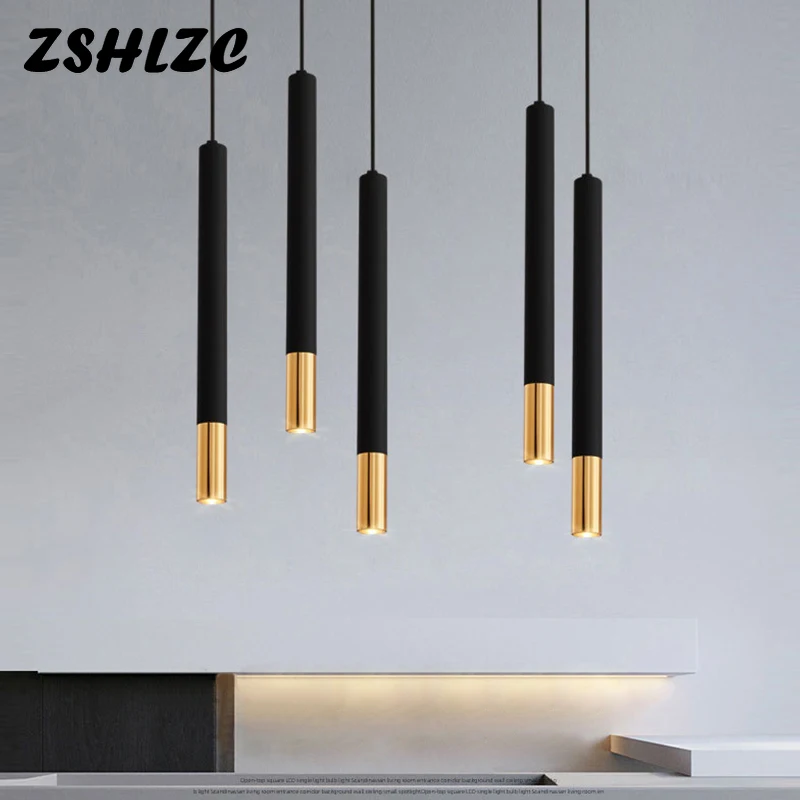 minimalista led luz pingente pendurado lustre sala de estar luzes de cabeceira longo tubo bar lampada de suspensao preto ouro gu10 01