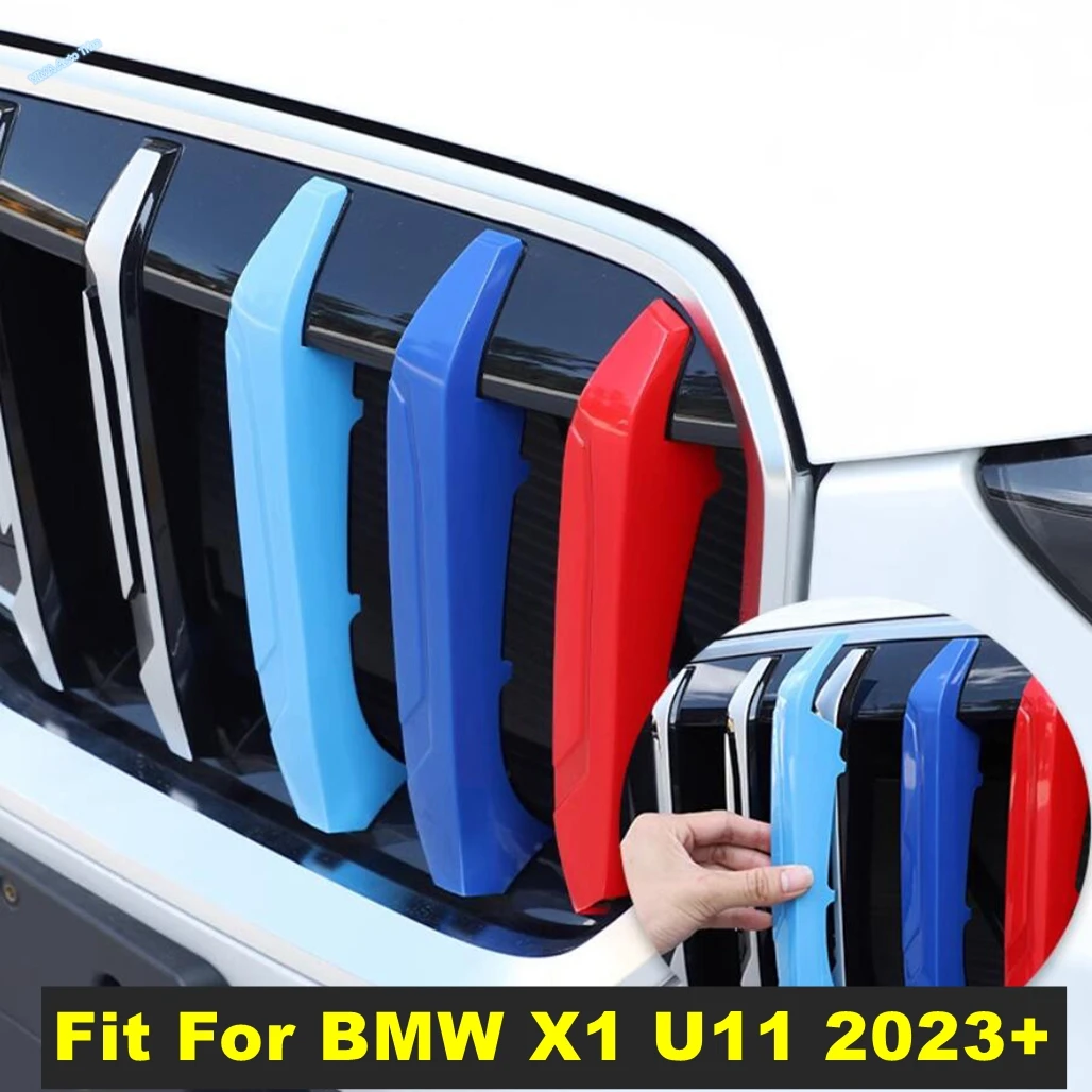 3PCS Car Front Grille Three Color Grill Decoration Strip Buckle Type Network Stripes Cover Accessories For BMW X1 U11 2023 2024