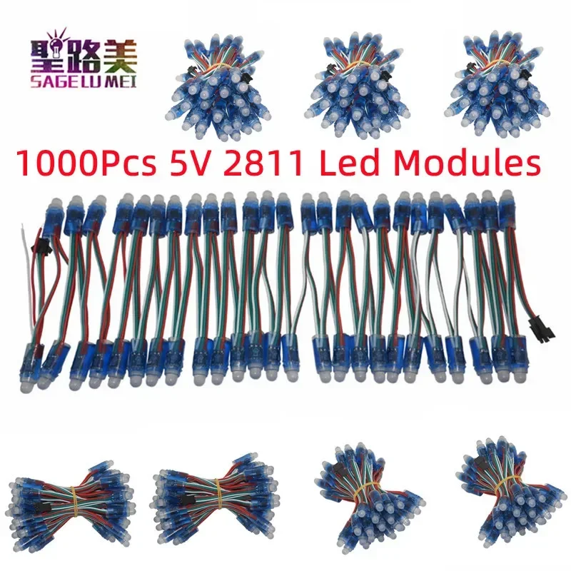 T1000S Controller DC5V 70A Kit and 1000pcs 12mm WS2811 IC Full Color Pixel LED Module Light Waterproof RGB Color Digital Light