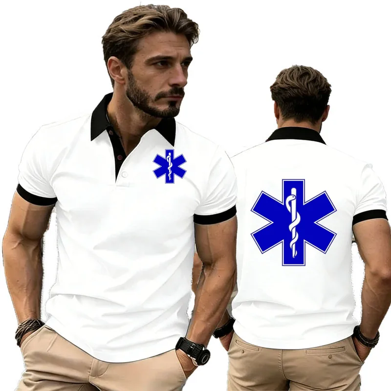 50% cotton POLO shirt EMT Emergency Ambulance Print Men New Summer Breathable Business Button Lapel Short Sleeved Tops