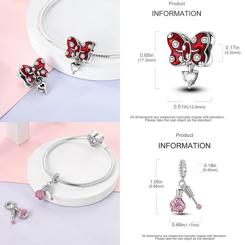 925 Sterling Silber Mode-Charm-Perlen Parfüm High Heel Lippenstift Ballett Handtasche DIY Armband Halskette Geschenk für Frauen Mädchen – Detail 7