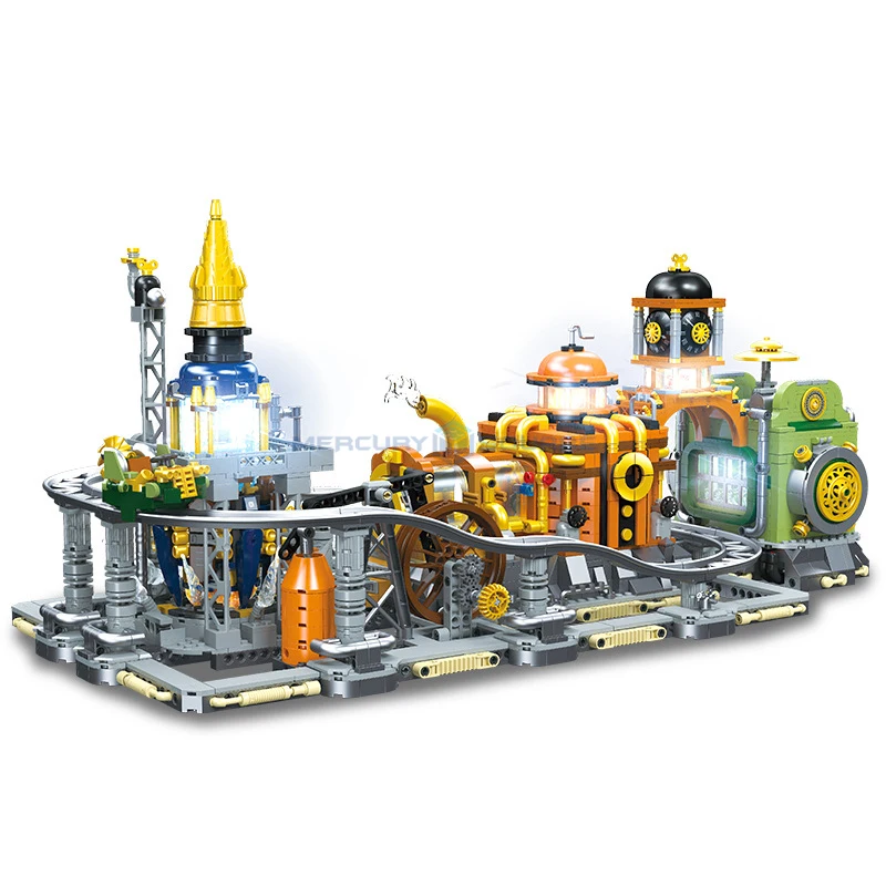 Steampunk Moon Base Model Building Blocks MOC JJ9114 Aerospace Limited Modular Architecture Bricks DIY Gift Ideas Toy Kid Aldult