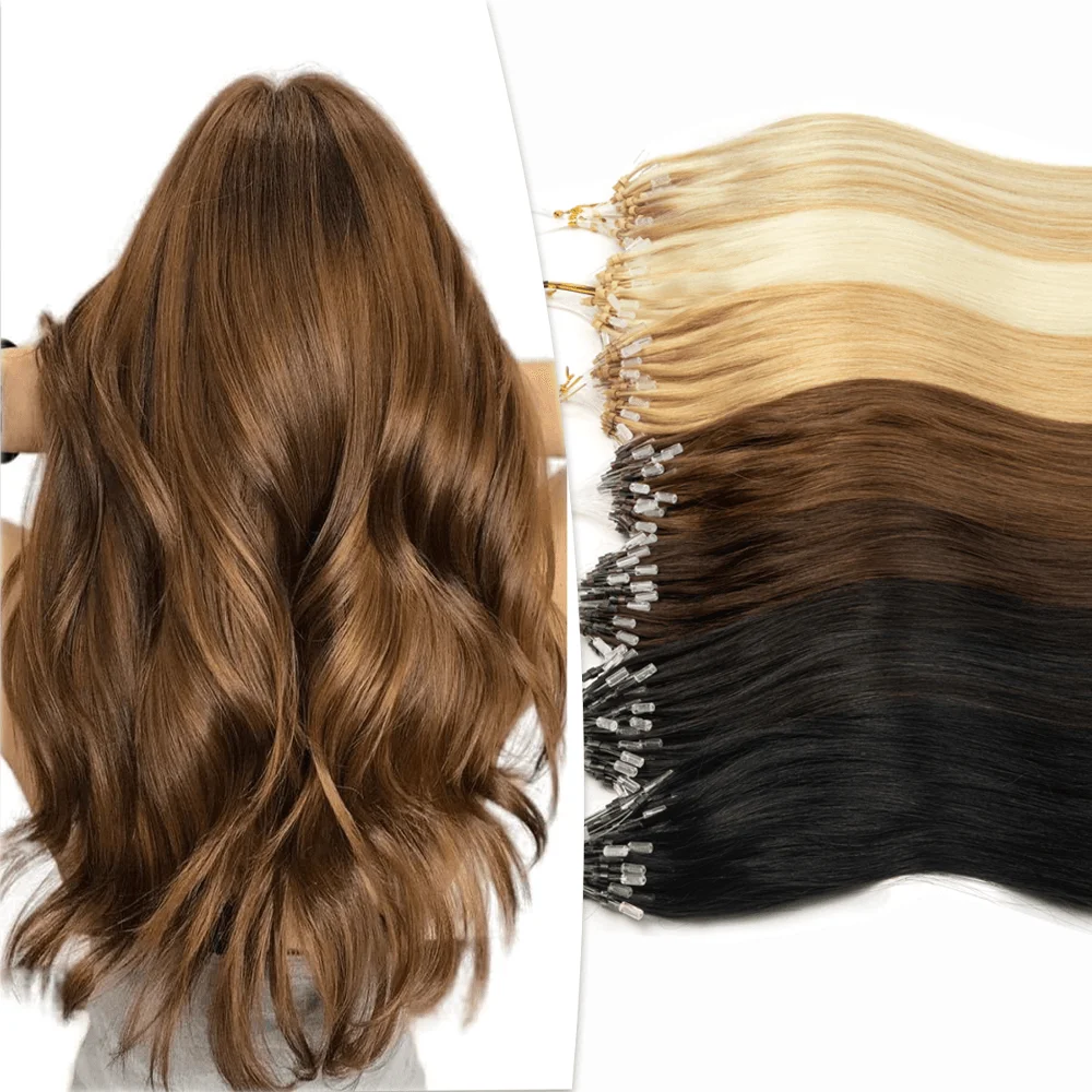 

Chocolate Brown Micro Loop Ring Human Hair Extensions 12" 16" 20"Inches Straight Micro Link Human Hair Extension Hair 50pcs