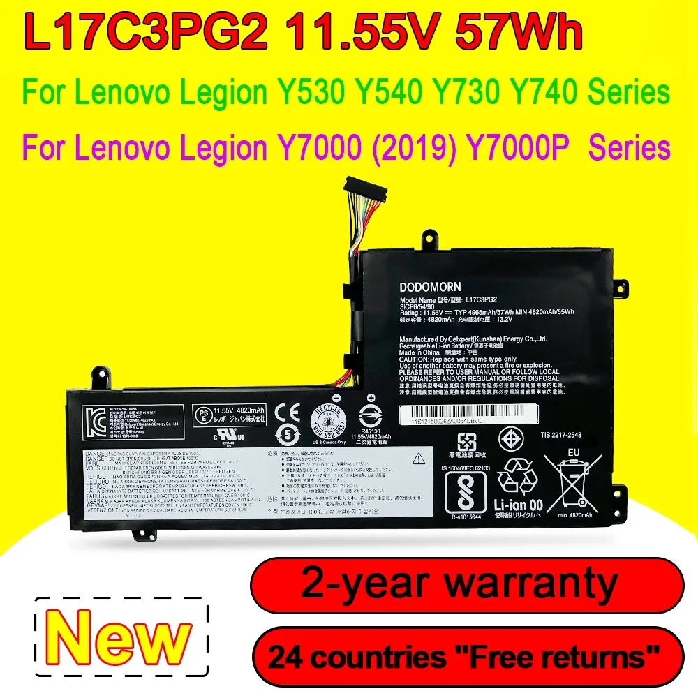 

New L17C3PG2 Laptop Battery For Lenovo Legion Y530 Y530-15ICH,Y540,Y730 Y730 15ICH,Y740,Y7000 Y7000P 2019 L17M3PG2 11.55V 57Wh