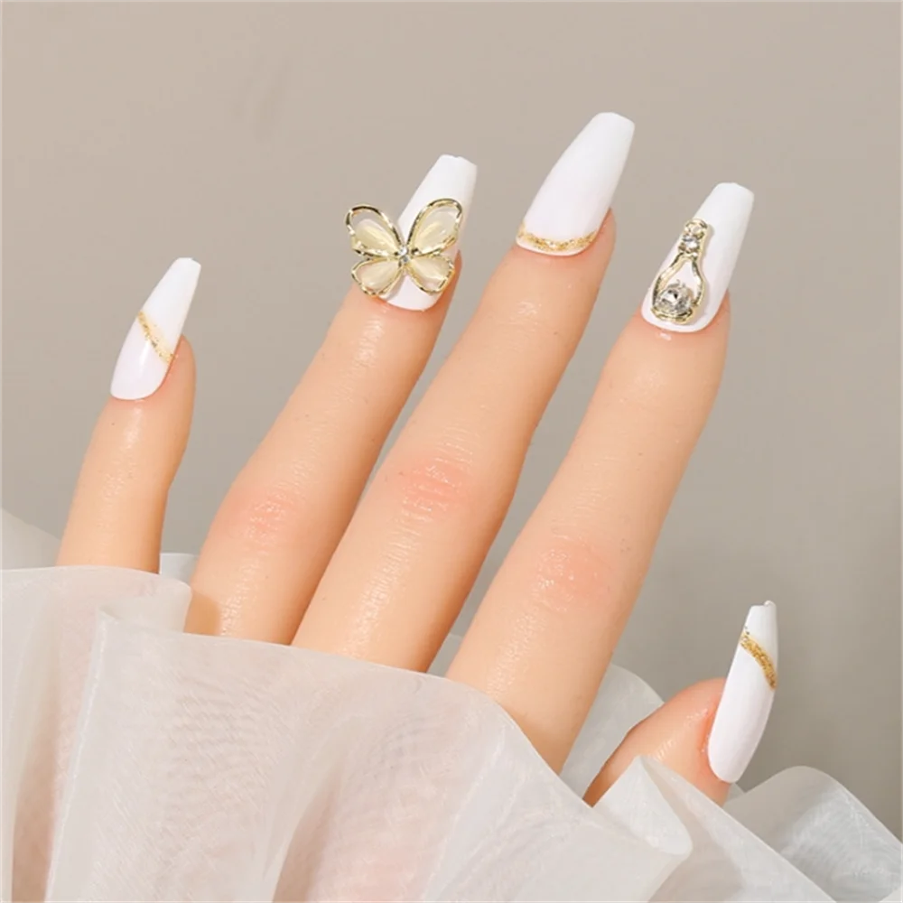 30/60pcs French Butterfly Accessories Luxury Hollow Diamond Metal Alloy Nail Art Charms Decoration 3D Manicure Ornament Supplies