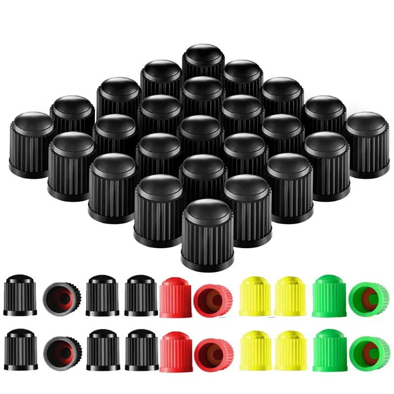 30/60/90/120 unidades de tapas de válvula de neumático de coche, anillos de goma, cubiertas antipolvo, tapas de válvula de plástico negras, grises y rojas para coches, motocicletas y bicicletas