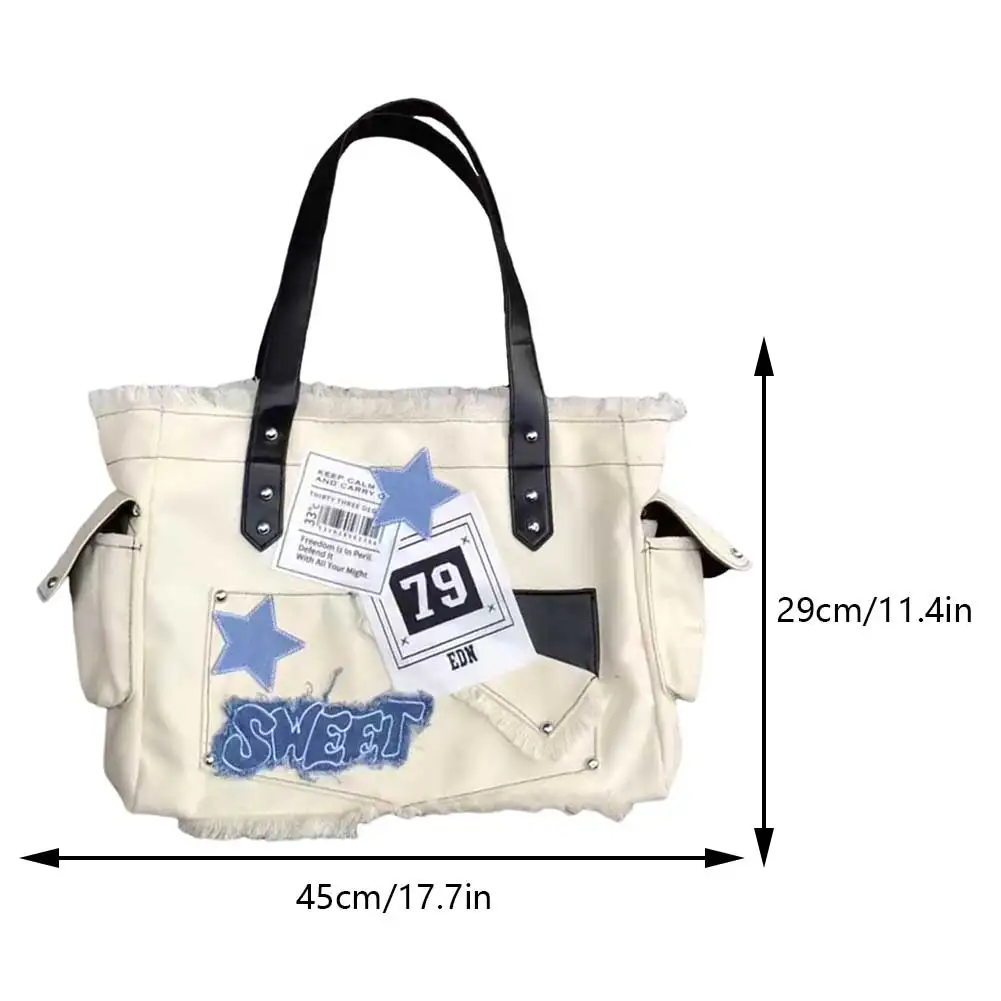 Bolso de mano con diseño de estrella coreana para mujer, bolsa de mano sólida Y2K de gran capacidad para ir al hombro, bolsa de lona para axilas, 2023