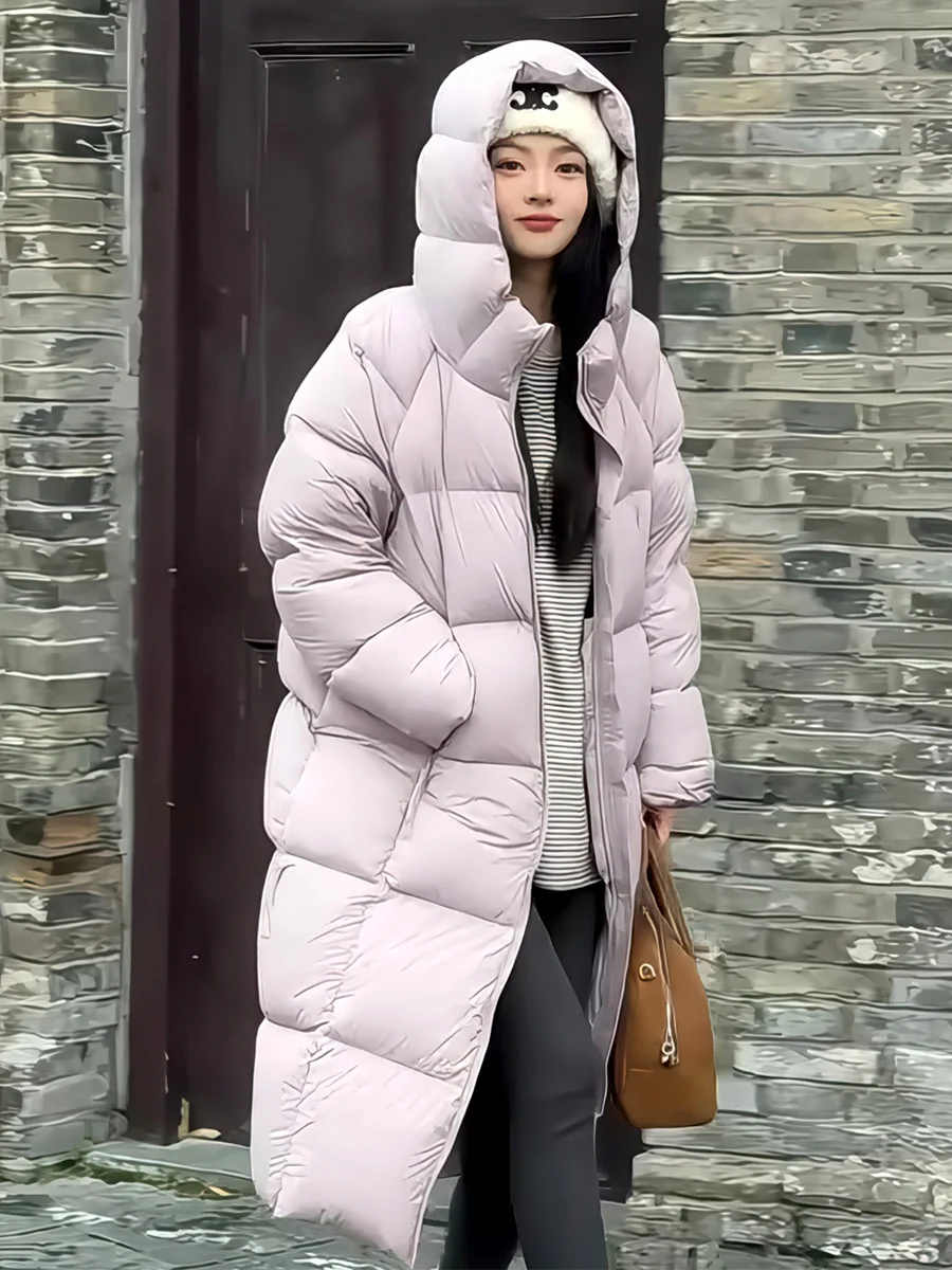 

Korean Sle Long White Du down Jaet Women's Winter Small Size Purple Loose Puff Warm Outerwear Comfortable Fit Zipper