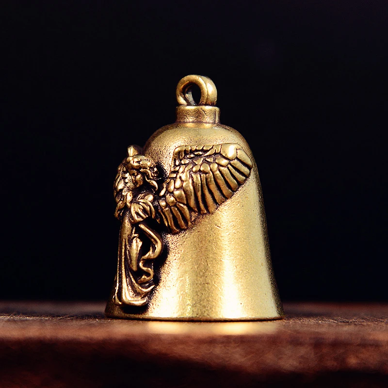 New Brass Fashion Guardian Angel Wings Bell Motorcycle Bell Keychain Men's Biker Exorcist  Lucky Jewelry