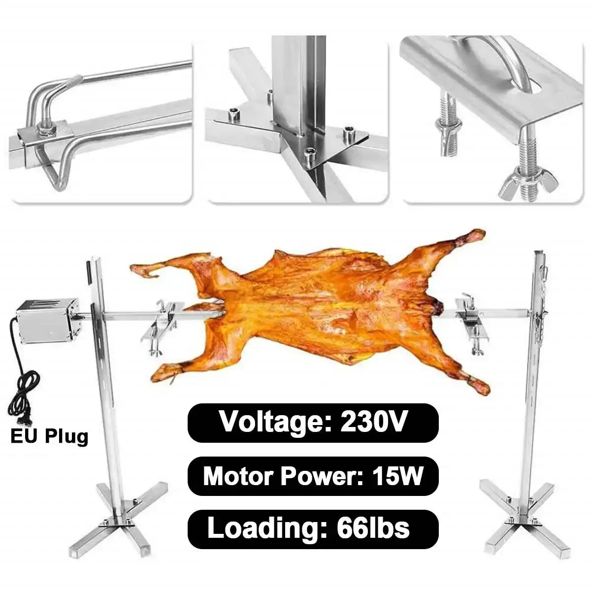 220V 15W Stainless Steel Electric Motor Outdoor Rotisserie BBQ Spit Roaster Grill Rod Camping Barbecue Kits BBQ Tools