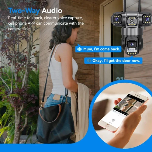 Imagen 2 del producto Cámara IP V380 Pro WiFi para exteriores, 12MP, 6K, lentes triples, pantallas triples, Monitor de vídeo de seguridad, visión nocturna, cámaras CCTV impermeables