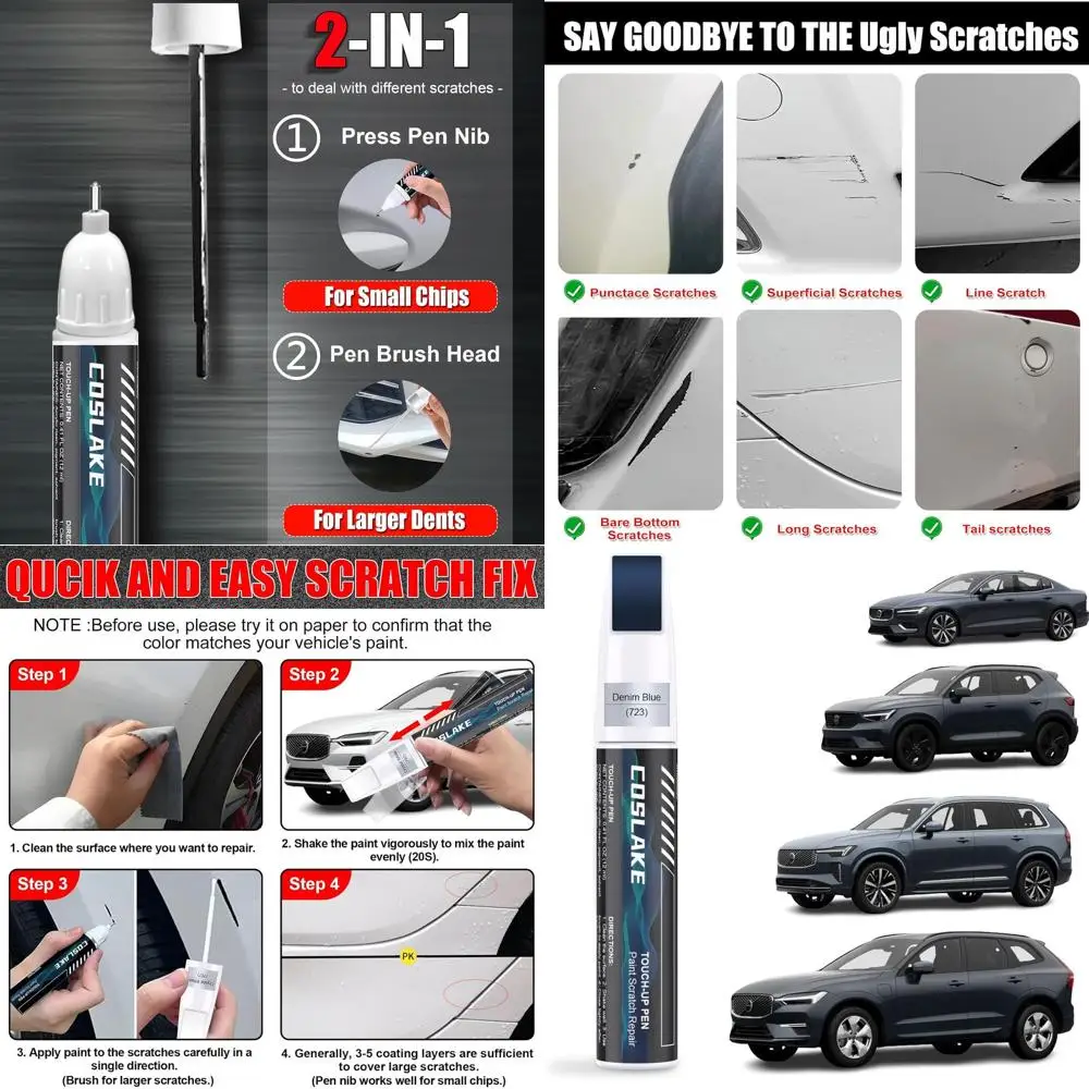 

Car Touch Up Paint(Denim Blue(723)) for Volvo, Car Paint Scratch Repair Kit, Quick & Easy Solution to Repair, 2 in 1 Scratch Rem