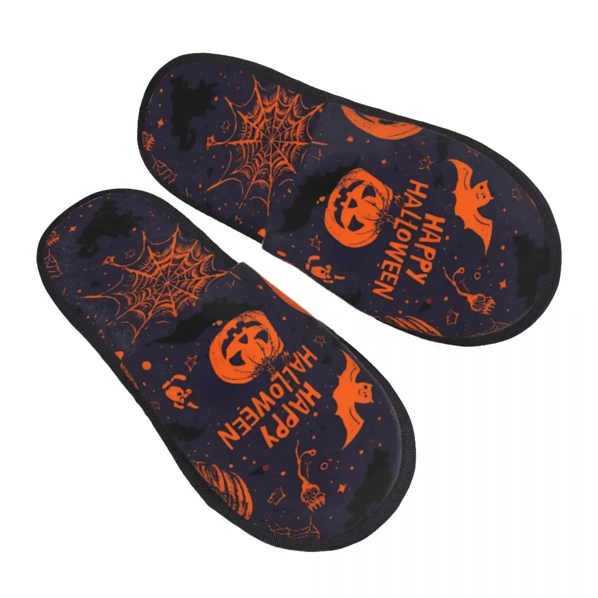 Halloween Ghost Pumpkin Spooky Trick Or Treat Witch Home Cotton Slippers Bedroom Cozy Household Fur Slides Slippers Non-slip