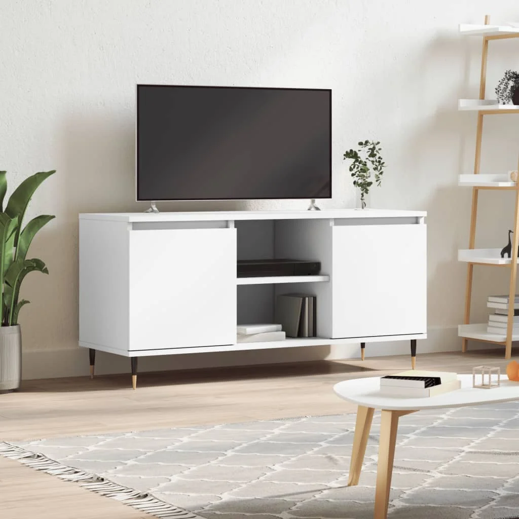 Weißer TV-Ständer 104 x 35 x 50 cm aus Sperrholz, moderner Luxus, Innendekoration, Wohnzimmer,
