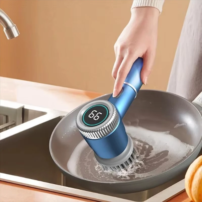 2024 New Multi-functional Electric Cleaning Brush Multiple Brush Heads 1-button Activation Fast Clean Household Dishwash Brush