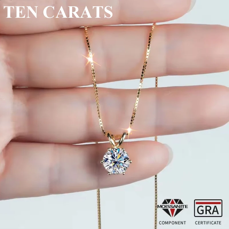 

TEN CARATS 1-5 Carat Real Moissanite Pendant Necklace For Women Top Quality 100% 925 Sterling Silver Wedding Party Fine Jewelry