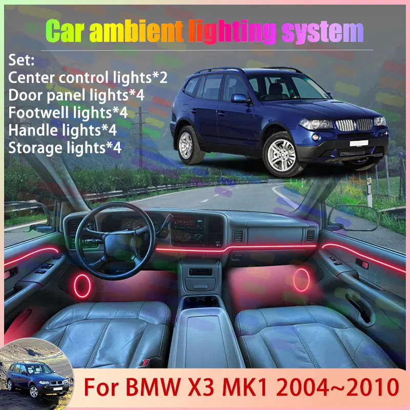 ل BMW X3 MK1 E83 2004 ~ 2010 2005 2006 2007 2008 2/18 في 1 سيارة مصباح لتهيئة الجو مصباح RGB الظل فرقة غاسل جو مجموعة #1