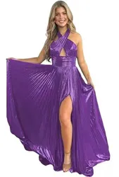 Lucy Frills Shiny Fabric Star Dresses Graduation Purple Happy Sharon High Split Cocktail Evening Dresses for Formal Occasions