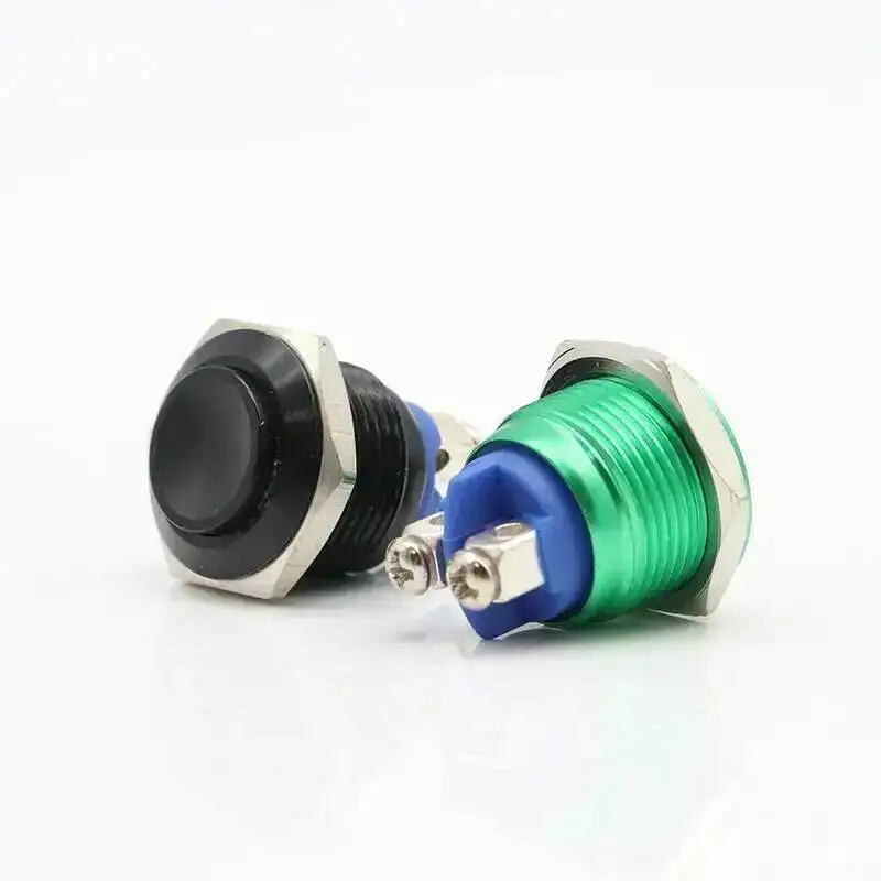 Metal Push Button Switch Waterproof IP65 Oxidation Self Reset Momentary 16mm/19mm/22mm Red Blue Black Green Yellow Color 1NO