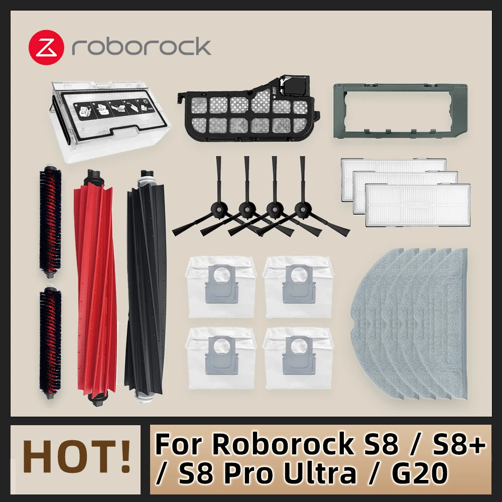 Fit For Roborock S8 / S8 Pro Ultra / S8 PLUS / G20 Double Vibration Mop Main Brush Hepa Filter Dust Bags Spare Parts Accessories