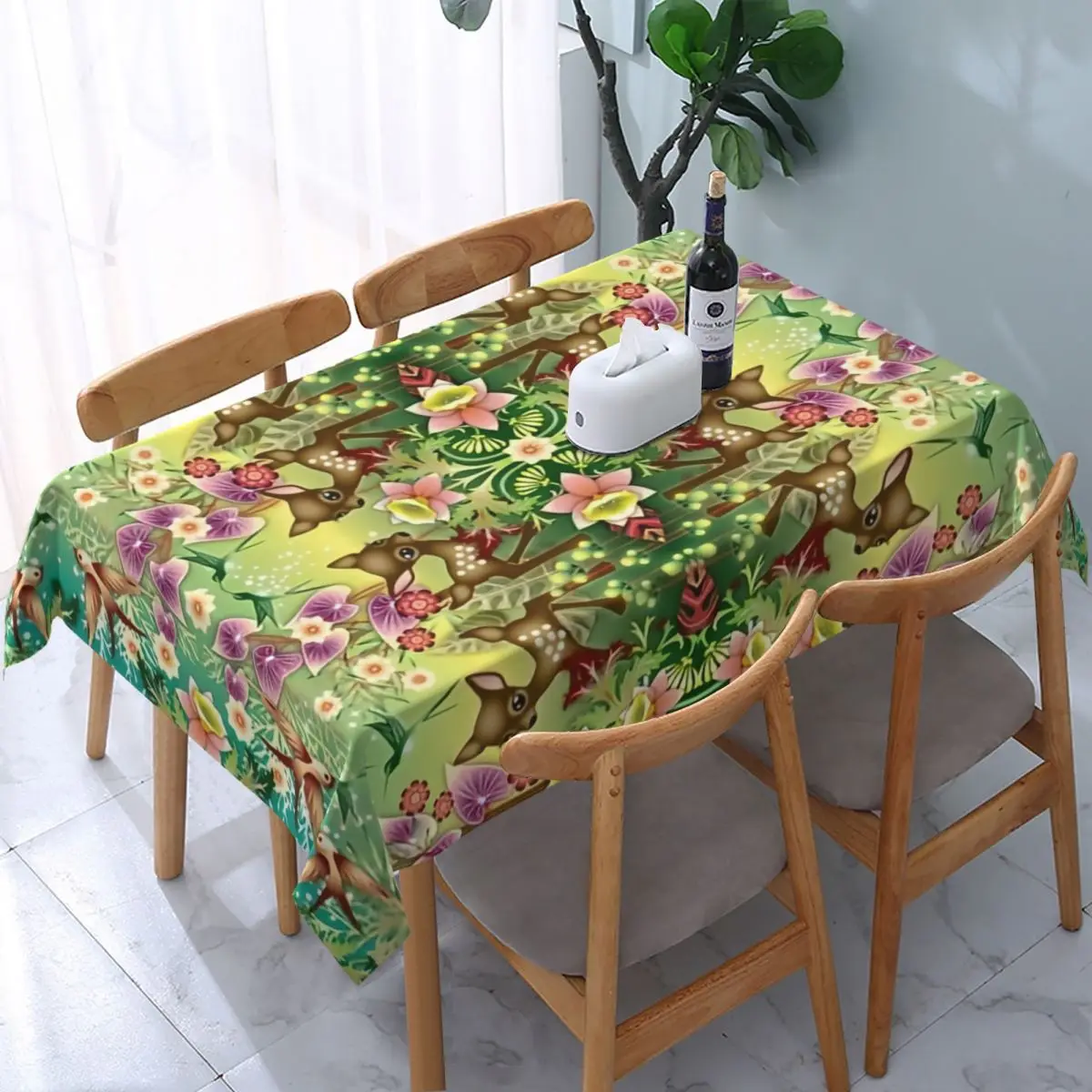 Custom Rectangular Waterproof Oil-Proof Disney Bambi Animated Movies Tablecloth Backing Elastic Edge Table Cover Fit Table Cloth