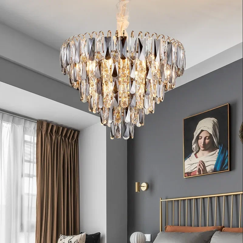 Gold Modern Chandelier Lighting for Living Room Luxury Round Crystal Lamp Home Decoration Chain Led Crystal Light Fixtures