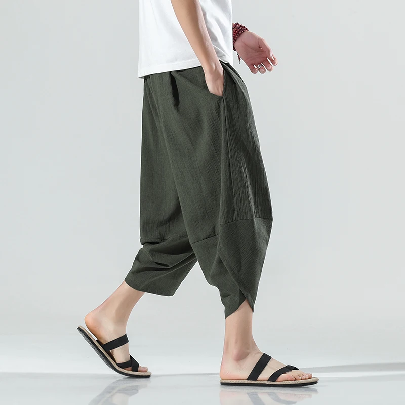 

Men's Ice Silk Seven-Foot Pants Summer Thin Loose Casual Shorts Cotton Linen Straight-Harlan Sports Trousers Harlan Sport Pants
