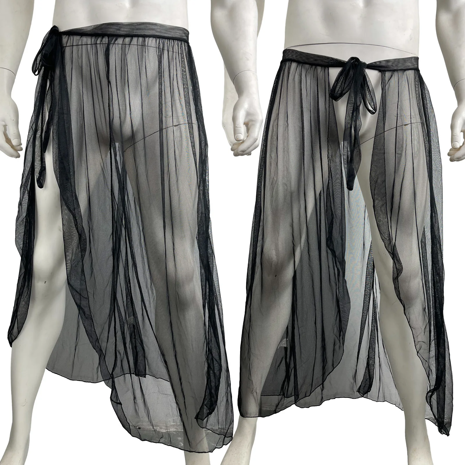 

Men's Sexy Nightdress Lace Manservant Uniform Seduction Pure Desire Manservant Cover See-through Gauze Skirt Gay Underwear