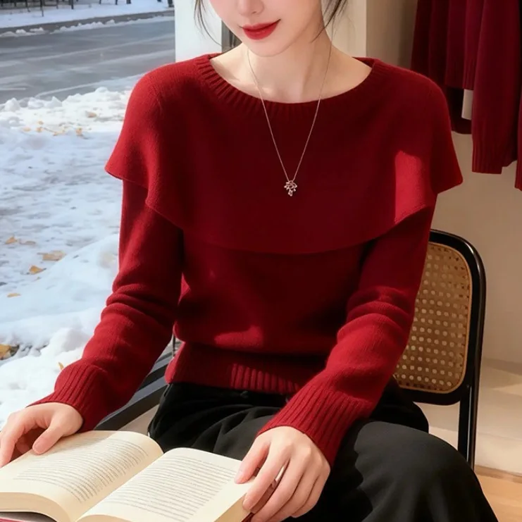 

Элегантный шерстяной вязаный свитер-накидка с круглым вырезом для женщин, новинка зимы 2026, приталенный, для ношения под одеждой