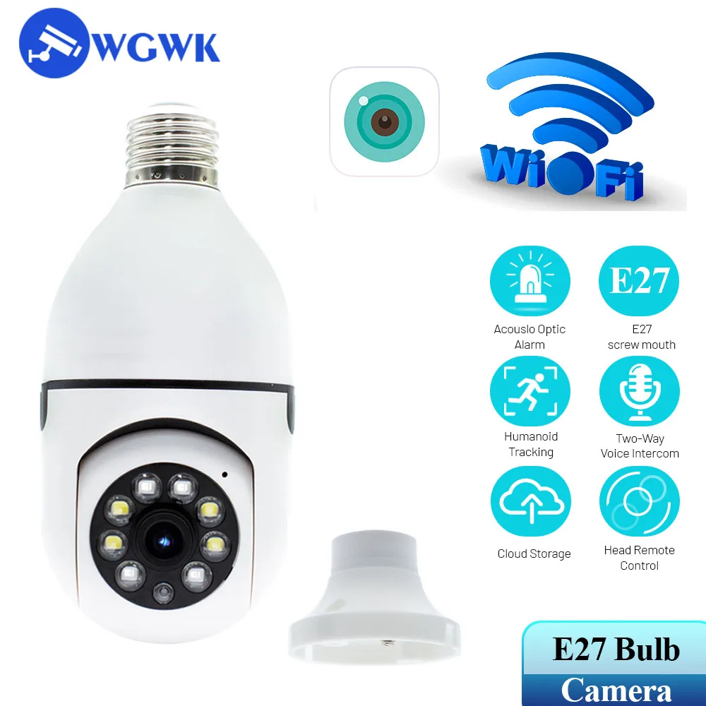 WGWK HD 1080P E27 ampul WIFI akıllı kamera gece görüş İki yönlü ses monitör insan izleme ev açık güvenlik koruma için