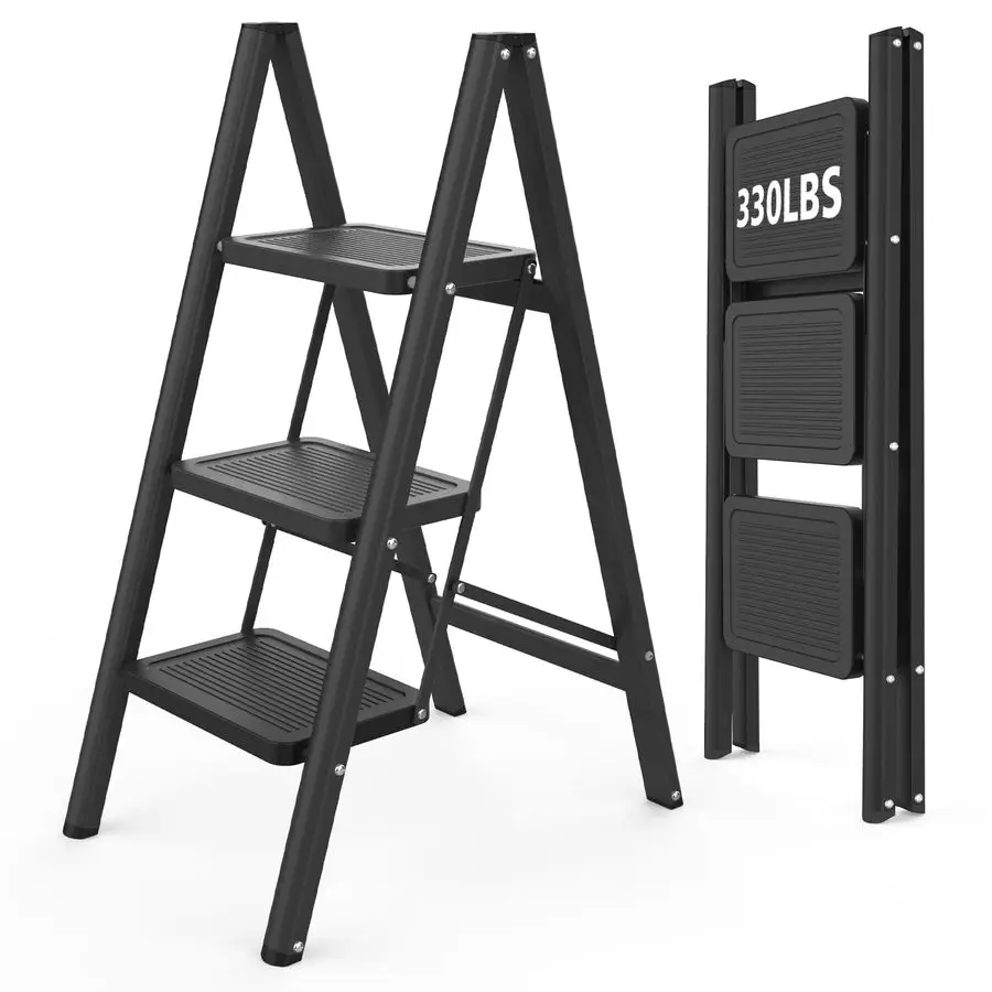 Escalera plegable, taburete plegable con pedal ancho antideslizante, escalera portátil, escalera para adultos, escalera de acero resistente, capacidad de 330 libras