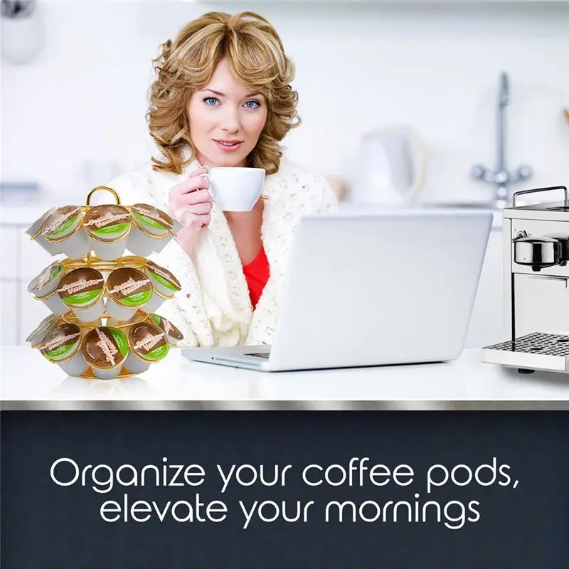 AA14 27 Card Positions Pod Carousel Holder - Rotating 360 Degrees Metal Coffee Pod Organizer for Pod