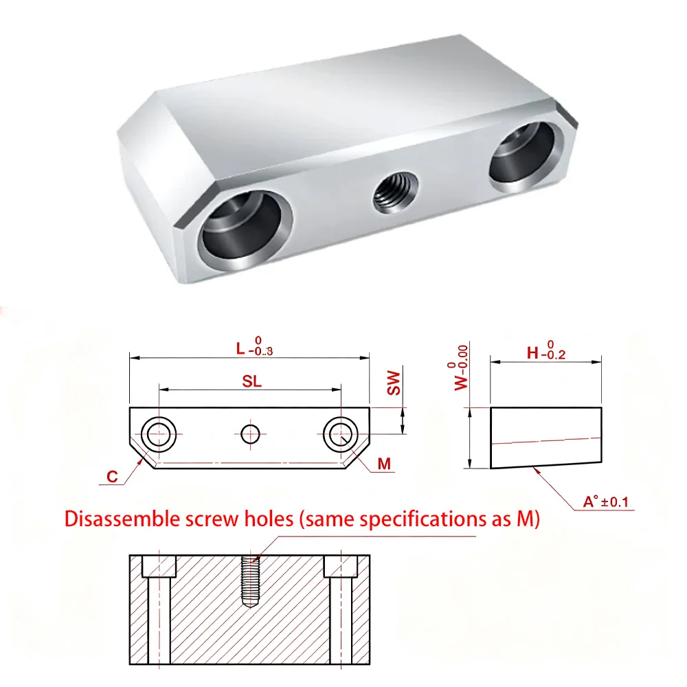 1Pcs L=50-120mm 40CR Mold Squeezing Block 5 ° Diagonal Wedge Locking Block Mother Mold Nut Forced Edge Wedge Block HRC50-55 °