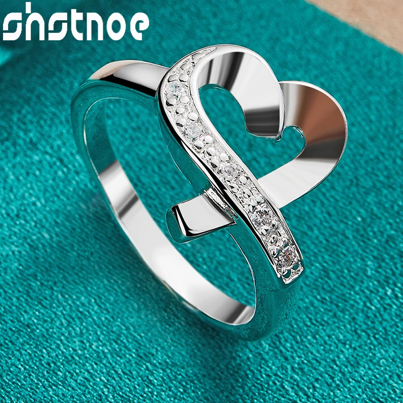 

SHSTONE 925 Sterling Silver Zircon Heart Ring For Women Birthday Party Fashion Charm Fine Jewelry Bridal Wedding Bands Wholesale