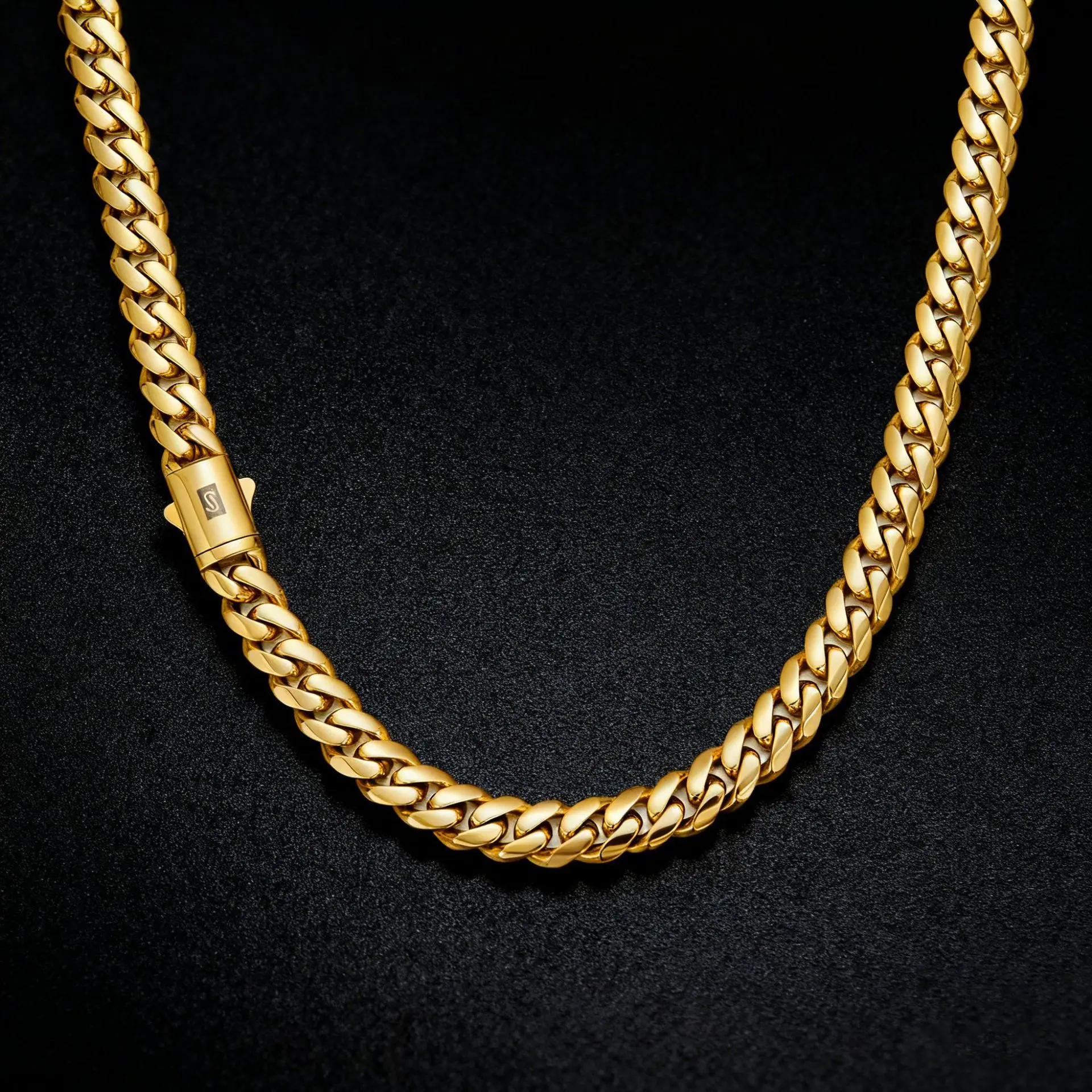Hip Hop Plated Stainless Steel Encryption, Cuban Chain Glossy Coffee Bean Bracelet Necklace