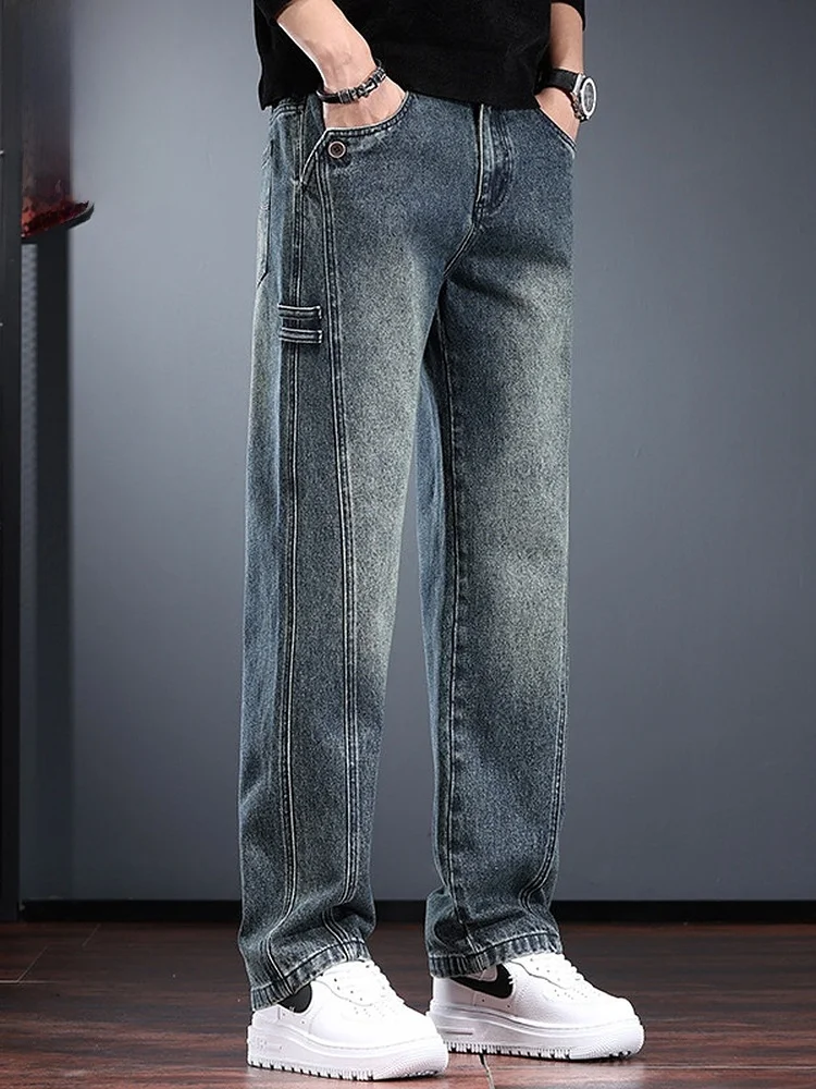 

Men's Waed Jeans Casual Loose Straight Leg Spring 2026 New Sle High End Denim Pants Youth Faion Cotton Polyeste...