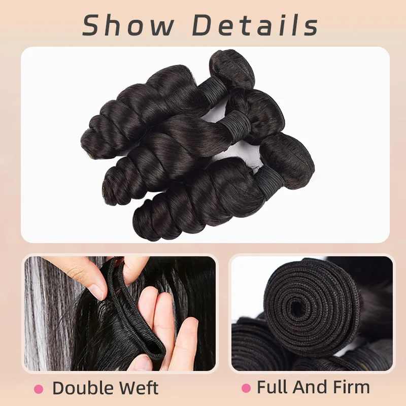 Bundel rambut gelombang longgar Peruvian 12-30inci bundel rambut manusia asli 100% bundel jalinan rambut Remy panjang