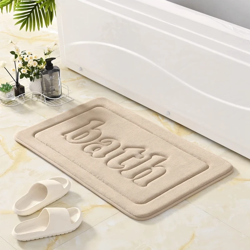 Inyahome Foam Bath Mat Beige Bathroom Rugs Non Slip Rug Super Absorbent Floor Mats Soft Bathmats Washable Carpet Tapete Banheiro