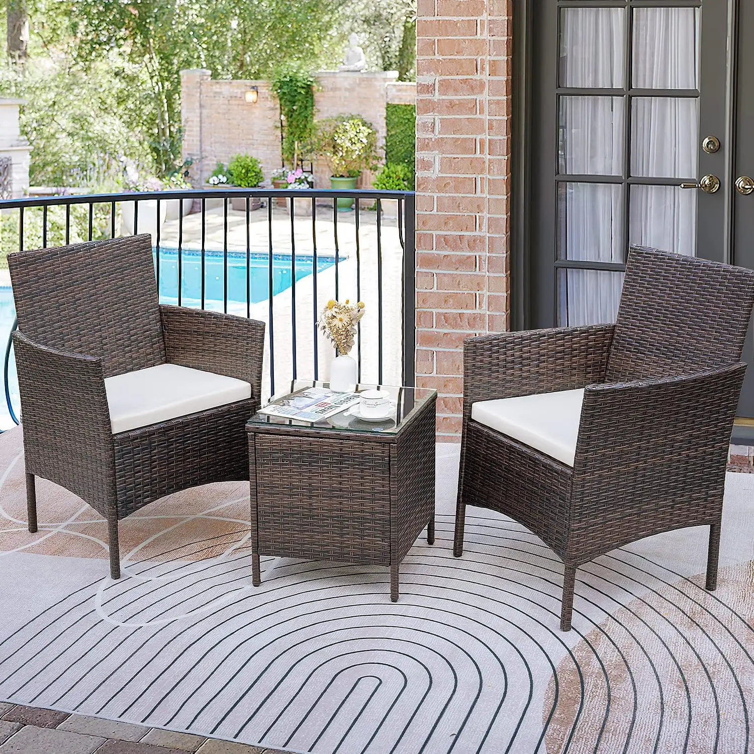 Patio Chairs Set of  Porch Furniture Bistro Set Wicker Patio Chairs Balcony for Backyard Patio Balcony Lawn Pool