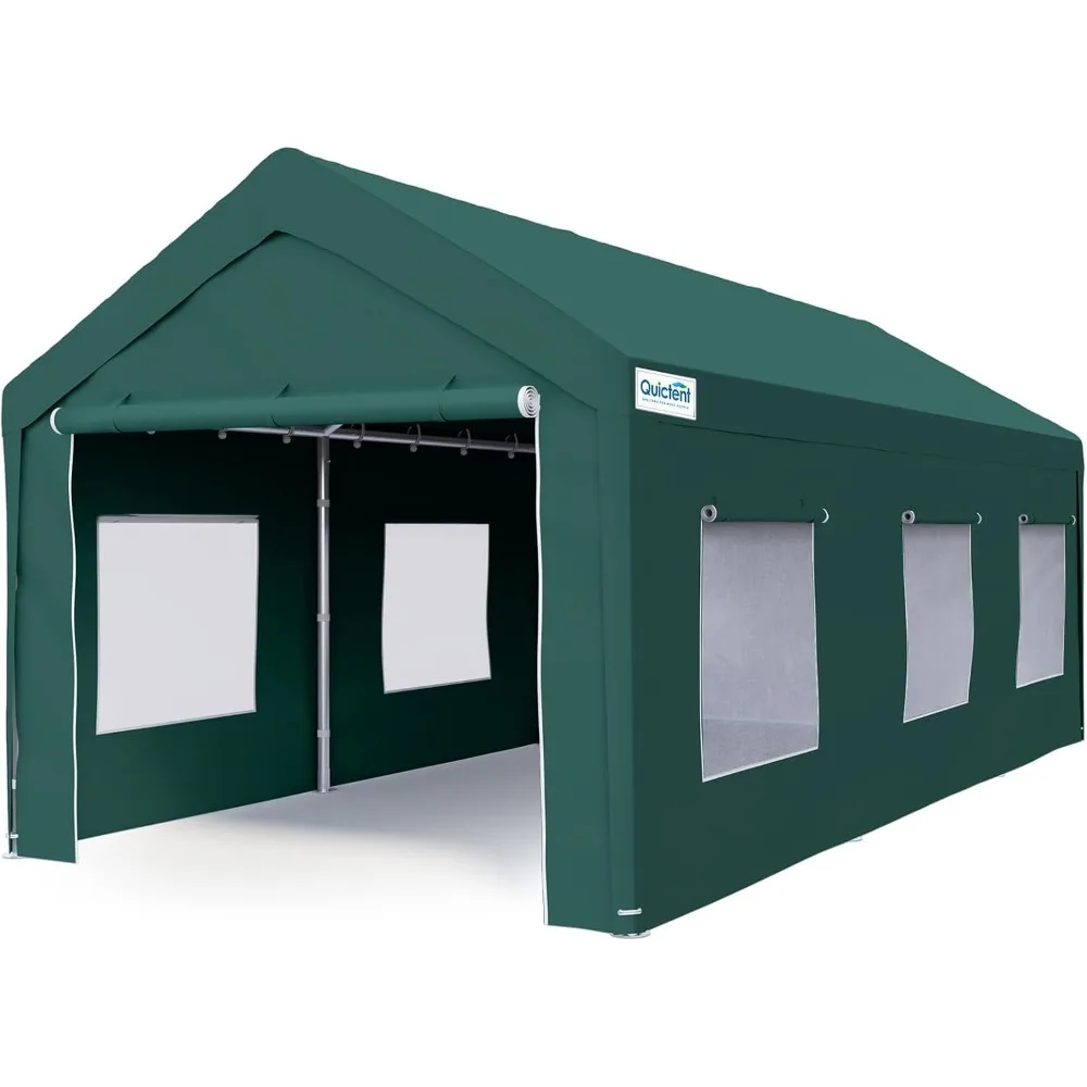 

10x20 ft Heavy Duty Carport with Roll-up Ventilated Window, 4 Reinforced Steel Cables-Green, Canopy