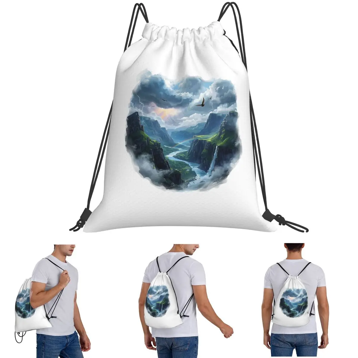 

Stormy Sky Highlands Backpacks Casual Drawstring Bundle Pocket Sports Bag Book Bags for Travel Students
