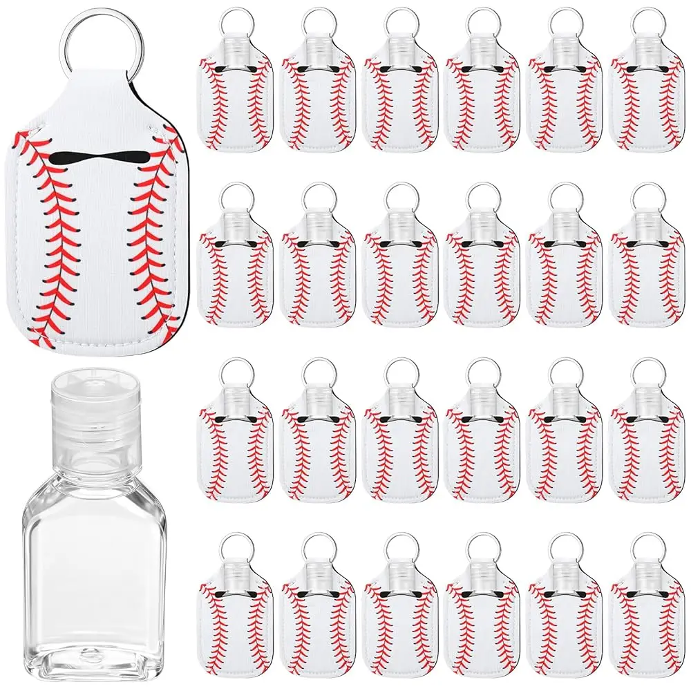 

Набор из 24 брелоков-держателей для дезинфицирующего средства для рук в виде бутылочек (софтбол, баскетбол, бейсбол, футбол), пустые, для командных подарков и сувениров для спортивных мероприятий