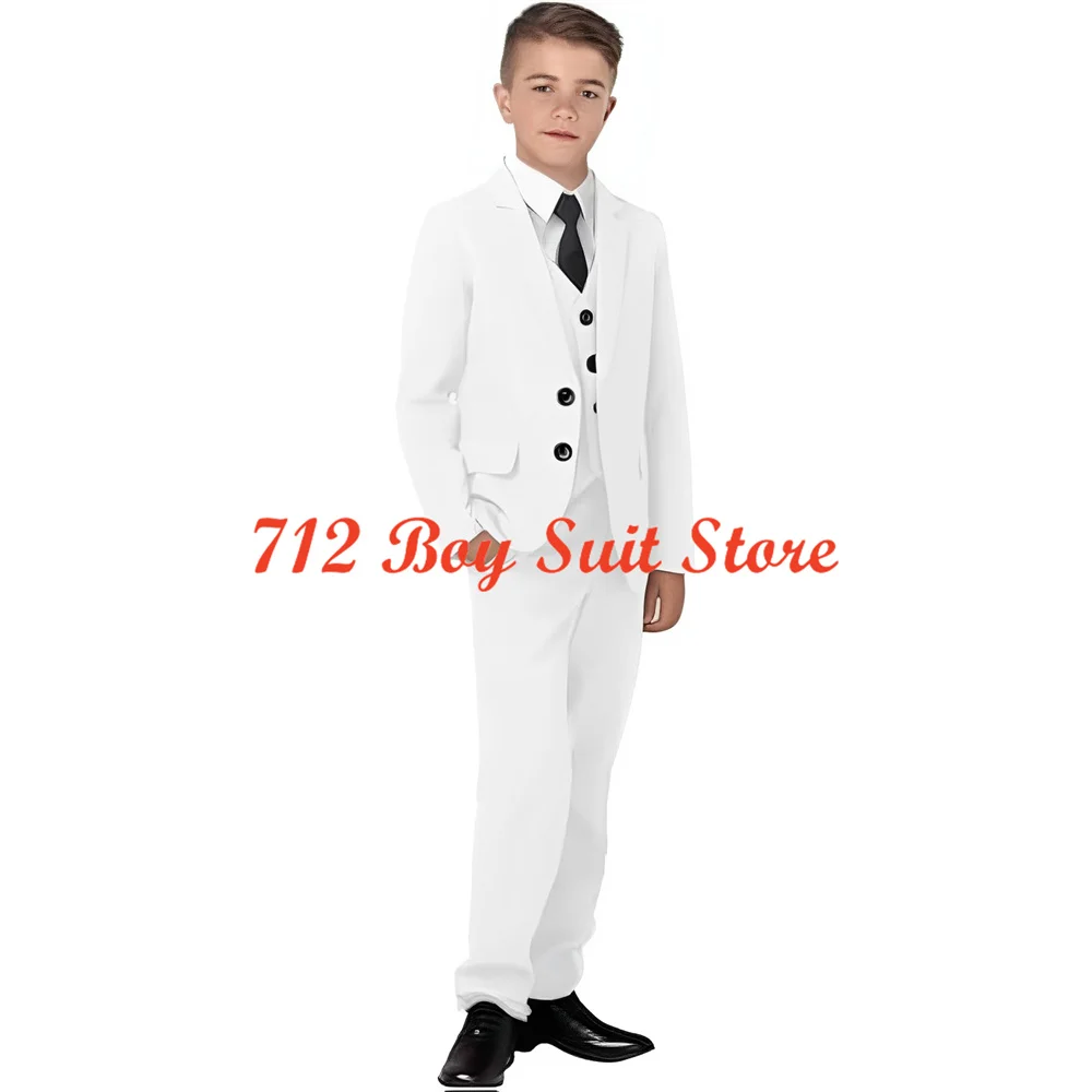 Smoking Slim Fit para meninos, vestido formal infantil, roupas infantis, meninos clássicos, 2 a 16 anos, 3 peças