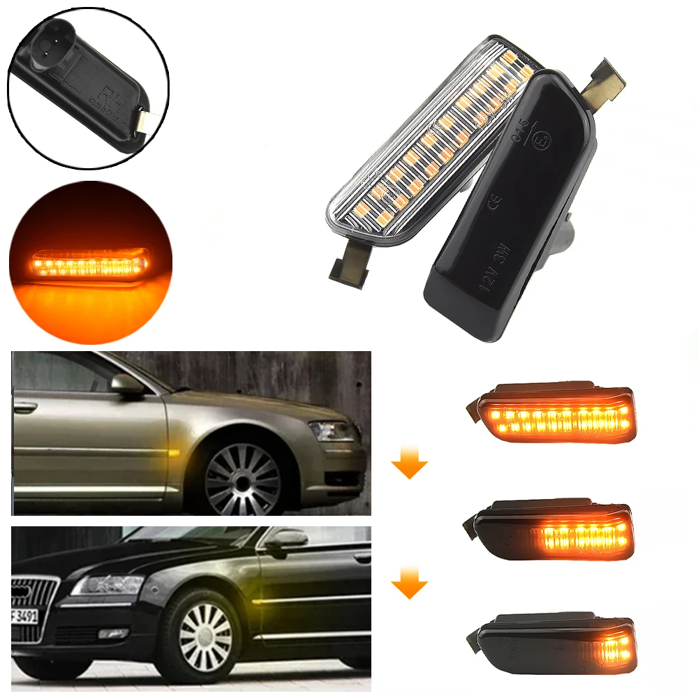 2pcs LED Dynamic Side Marker Turn Signal Lamps for Audi A8 S8 4E D3 Quattro 2003-2009 Smoked Amber Canbus Car Accessories