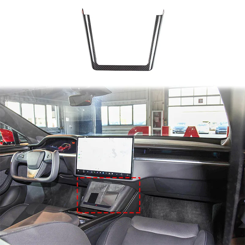 For Tesla Model S 2023+ Car Central Control Charging Panel Frame Sticker Real Carbon Fiber Interior Accessories