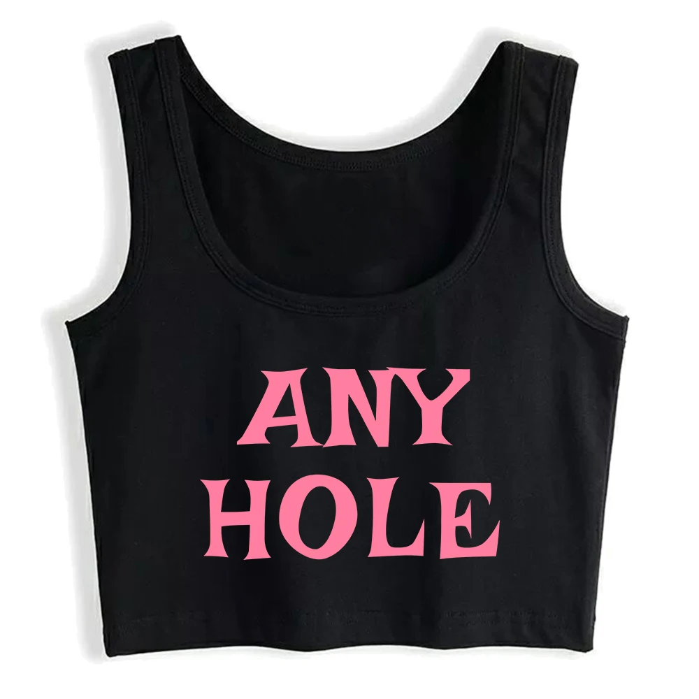 Any Hole Design Cotton Sexy Slim Fit Crop Top Swinger Humor Fun Flirty Style Tank Top Hotwife Naughty Sports Camisole