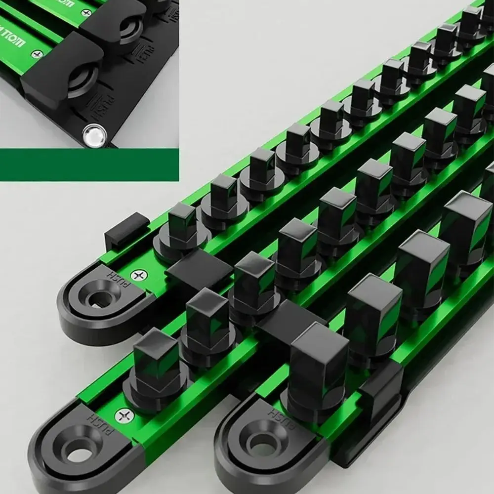 Magnetic Sleeve Storage Rack 360° Rotating Plug Plate Green Hanging Storage Strip 1/4 3/8 1/2 Inch Socket Clip Rail Holder