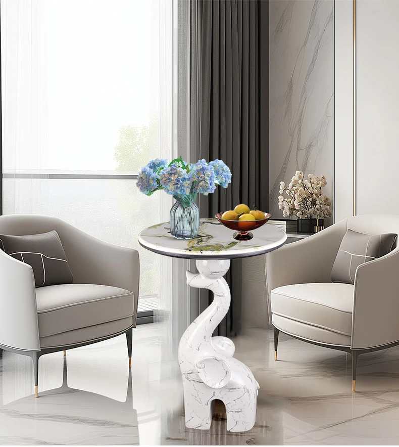 Home Decor Elephant Statue Side Tables Living Room Round Tea Table Bedroom Bedside Table Creative Animal Sculpture Coffee Tables