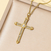 Stainless Steel Religious Cross Charm Necklace Waterproof 14K Gold Plated Faith Pendant Choker Jewelry Women Party Daily Wear