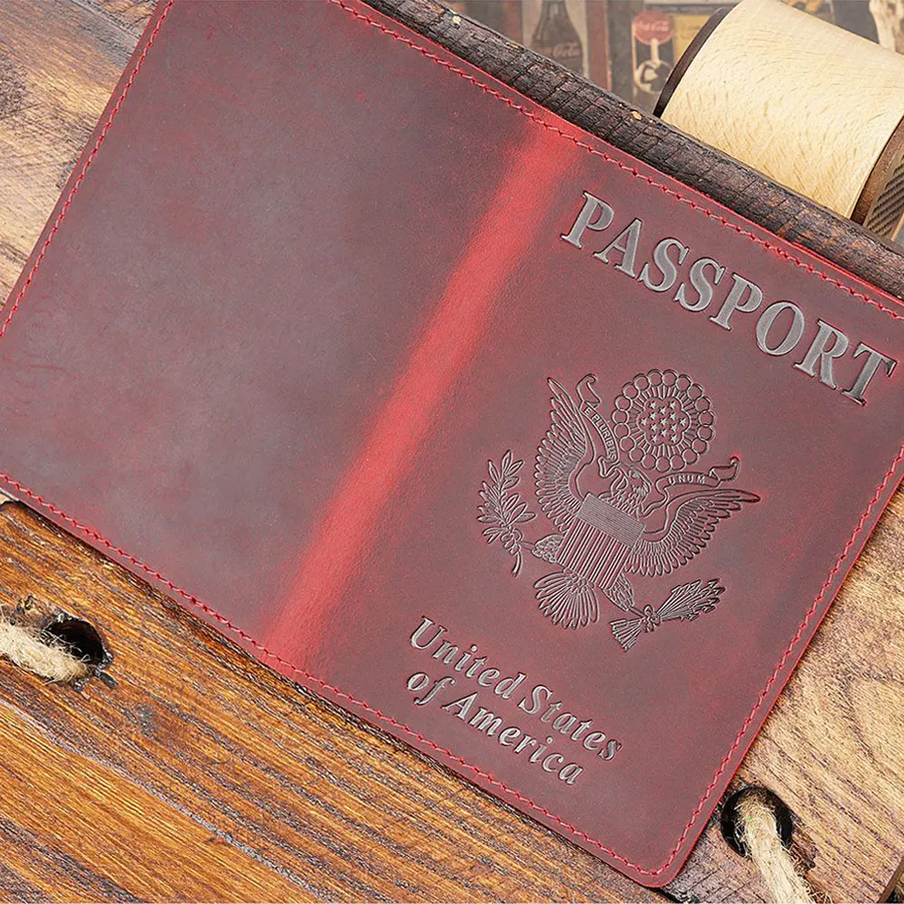 Personalize Engraving Genuine Leather Passport Cover Holder For US Credit Card Holder Passport Case Travel Wallet Bag